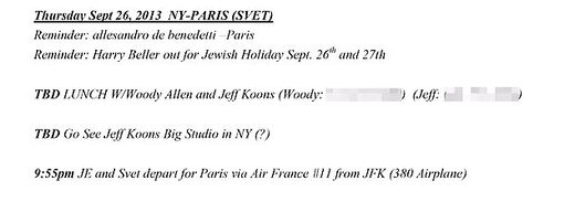 epstein schedule woody allen jeff koons dinner