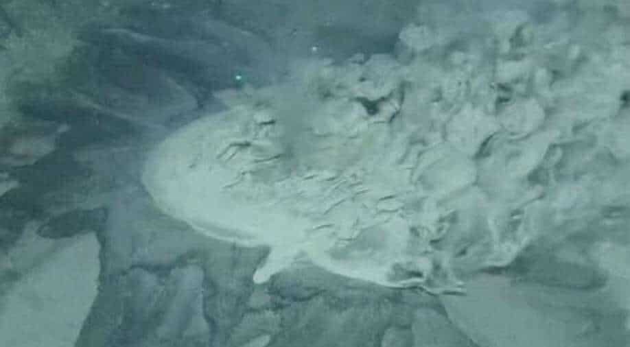 Image shows fluids and gases flowing from an underwater mud volcano near Norway