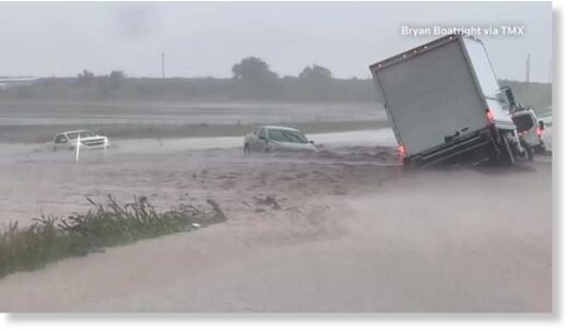 Flash floods inundate Texas highway
