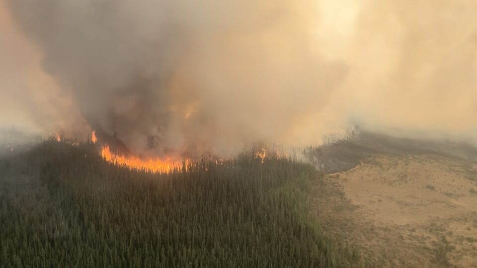 The East side of the Paskwa fire burns in the High Level Forest Area district of Alberta in a May 9, 2023, handout photo.