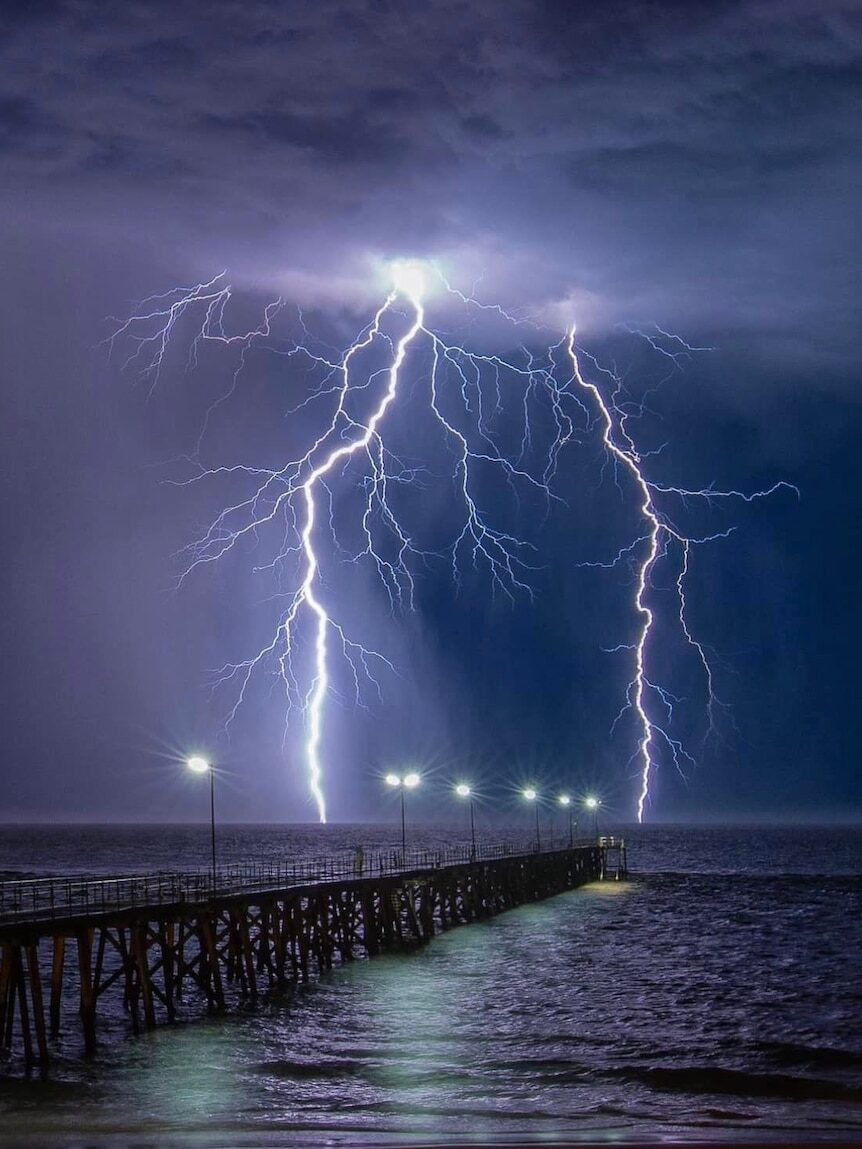 Lightning strikes at Port Noarlunga overnight.