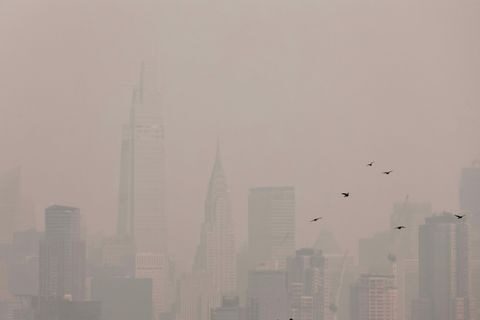 The Manhattan skyline is seen covered in haze and smoke caused by a wildfire in Canada, June 7, 2023.
