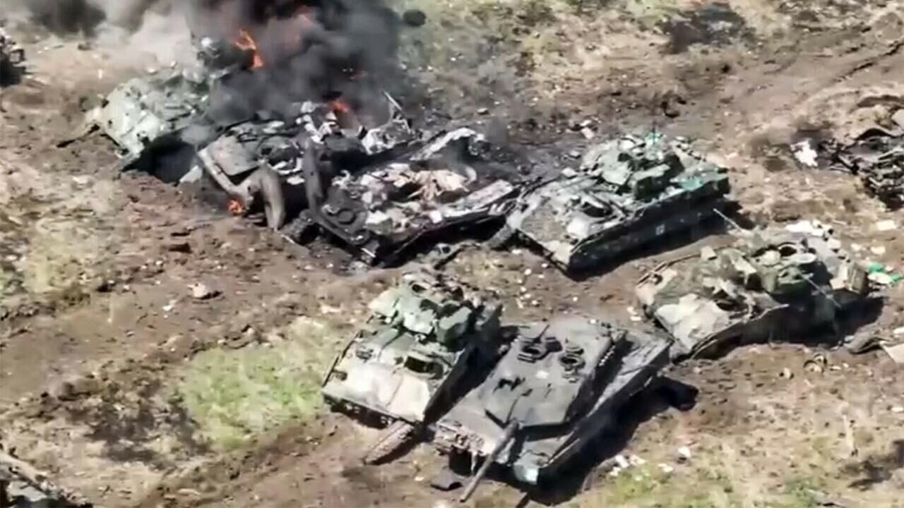 destroyed bradley and leopard tanks ukraine