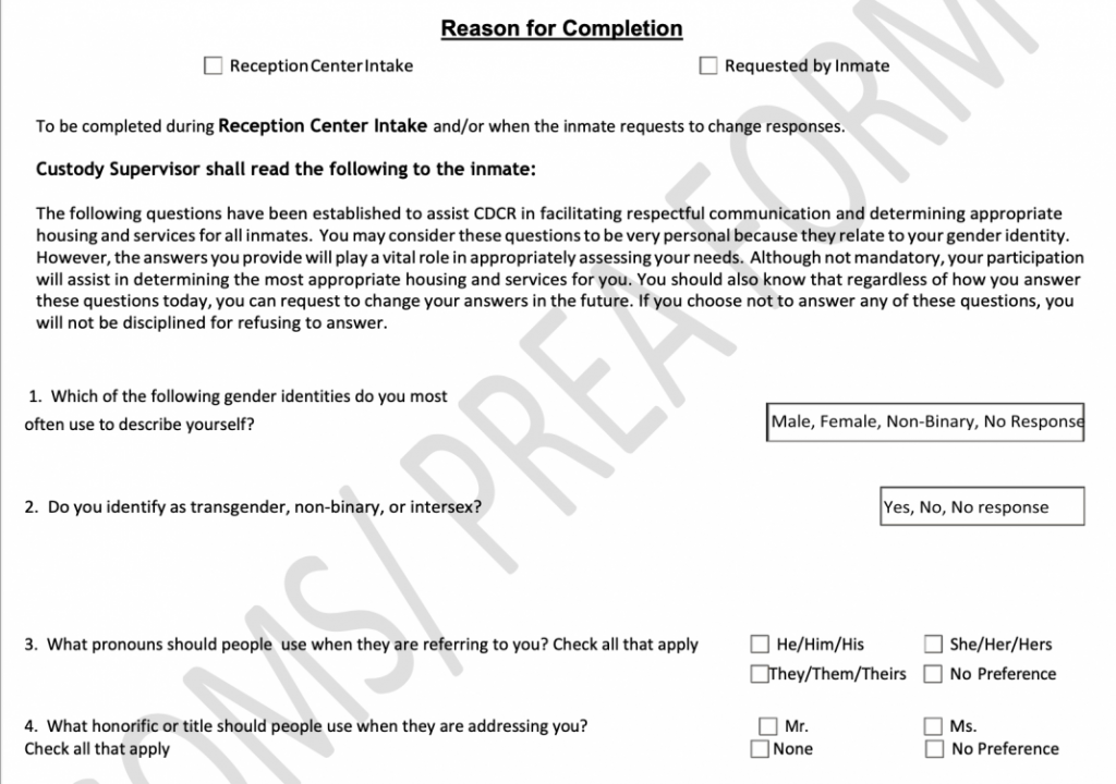 California prisons gender identity