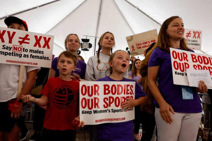 Pro-women's sports protesters