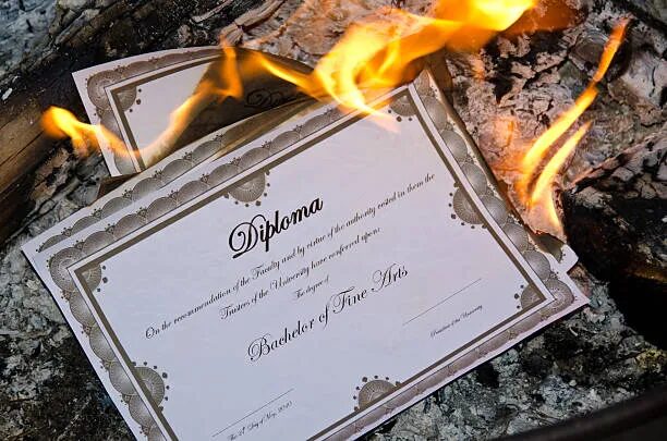 Click to enlarge burning diploma university