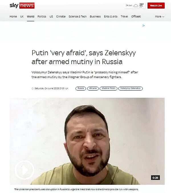 zelensky  headline utin afraid coup civil war