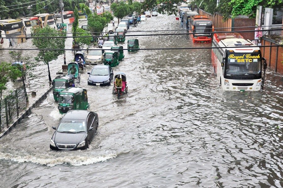 As rain pelted down throughout Saturday, many city streets became waterlogged, causing much inconvenience to the city dwellers, especially those who were returning from their native homes after celebrating Eid-ul-Azha.