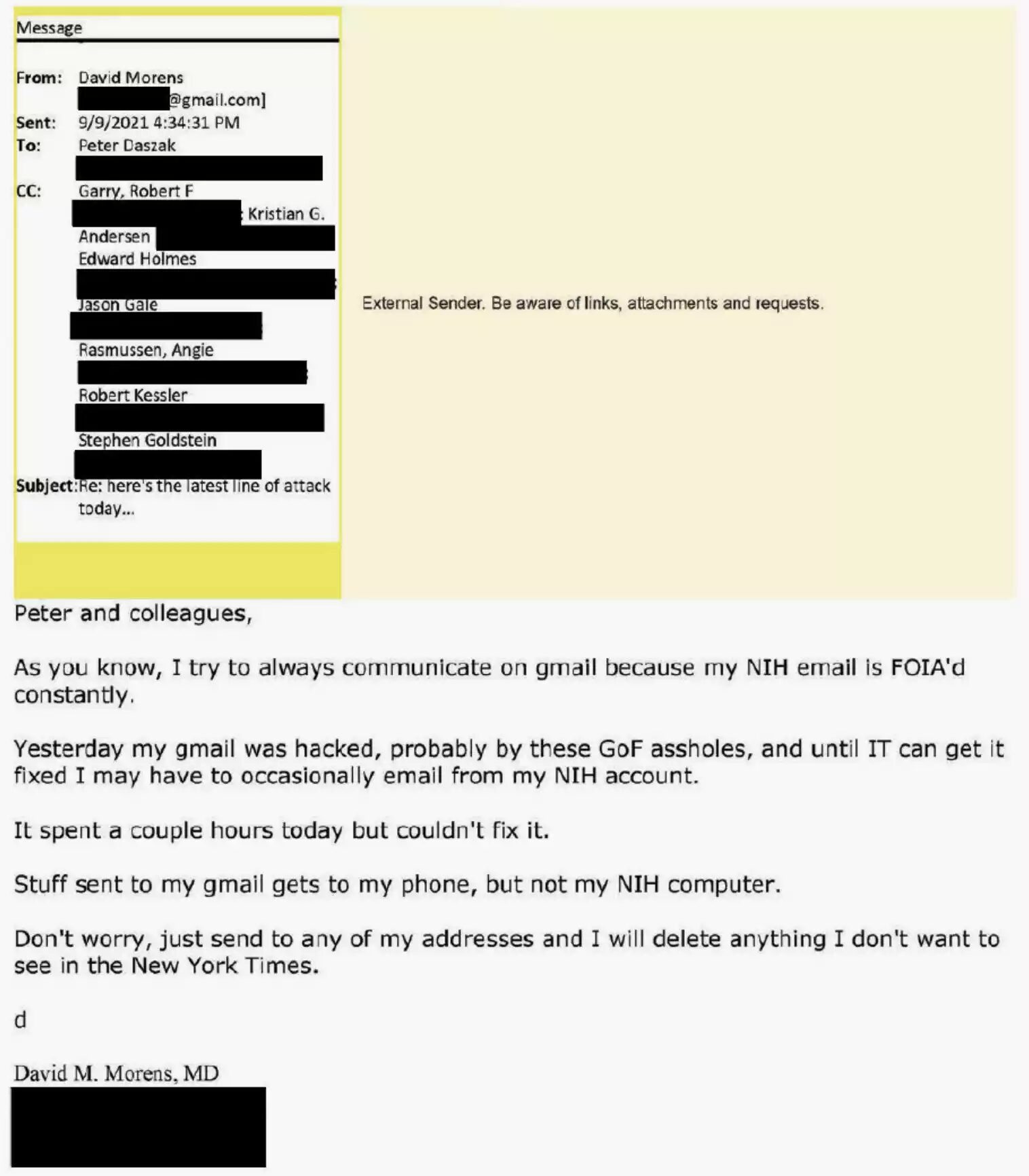 Click to enlarge email from David M. Morens