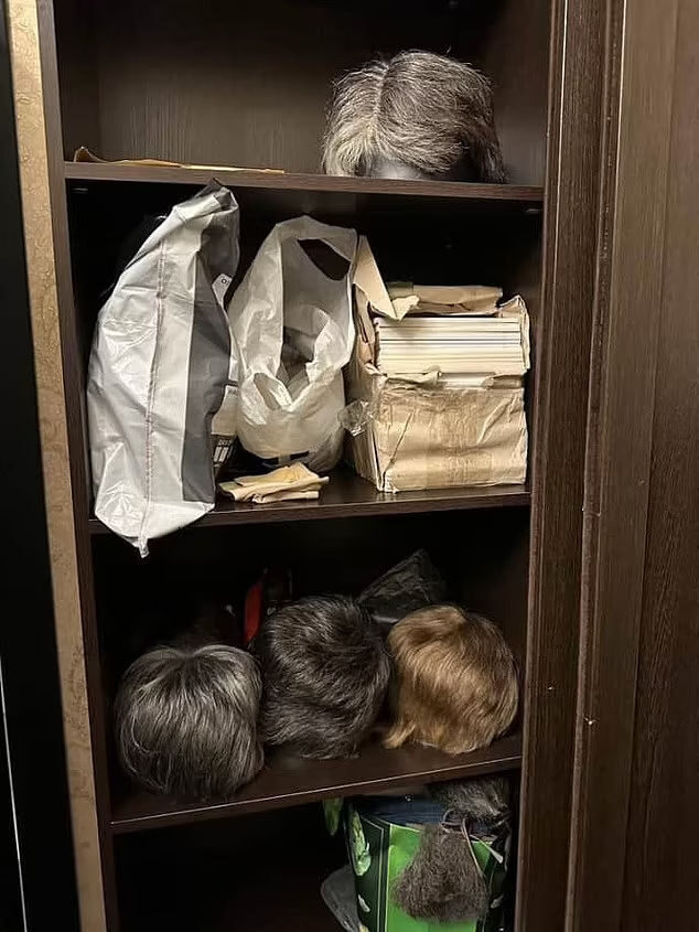 Click to enlarge Police uncovered closet containing many different wigs of varying styles and colours
