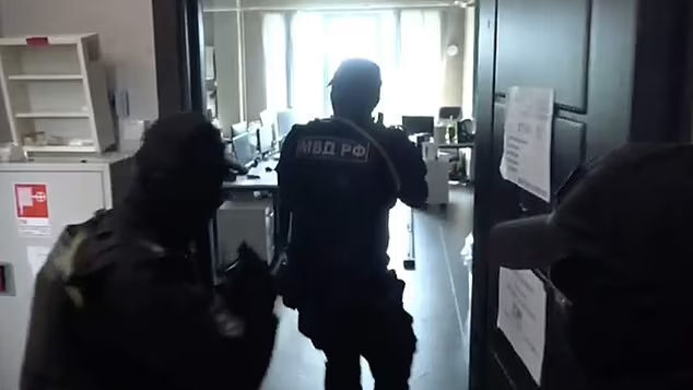 Click to enlarge Russian security services raiding the estate and offices of exiled Wagner leader Yevgeny Prigozhin