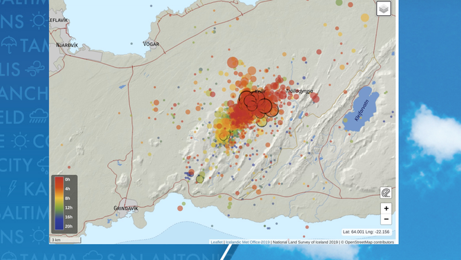 Earthquakes around the Fagradalsfjall volcano