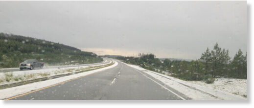 Snow fell near Pennask Summit of the Okanagan Connector Wednesday afternoon.