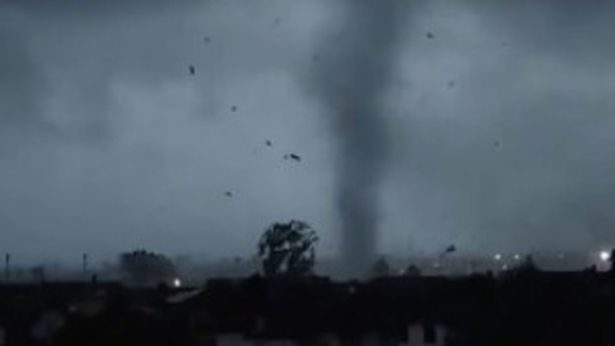 The city was battered by wind and rain before the tornado began sweeping through the streets at around 11am local time