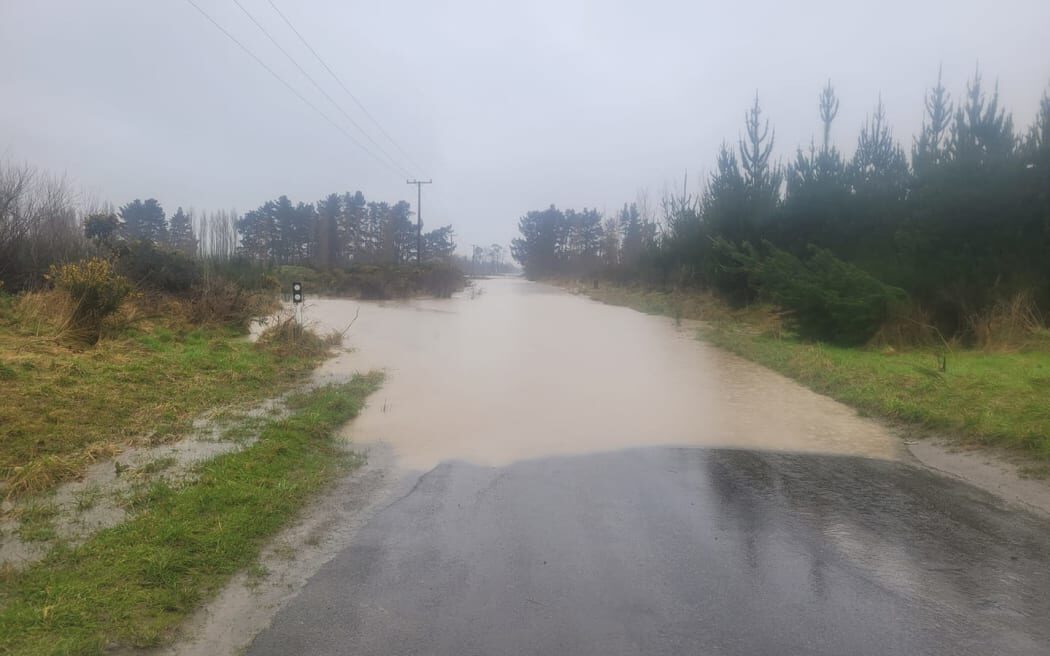Flooding on Poyntzs Road in West Eyrewell in Canterbury.