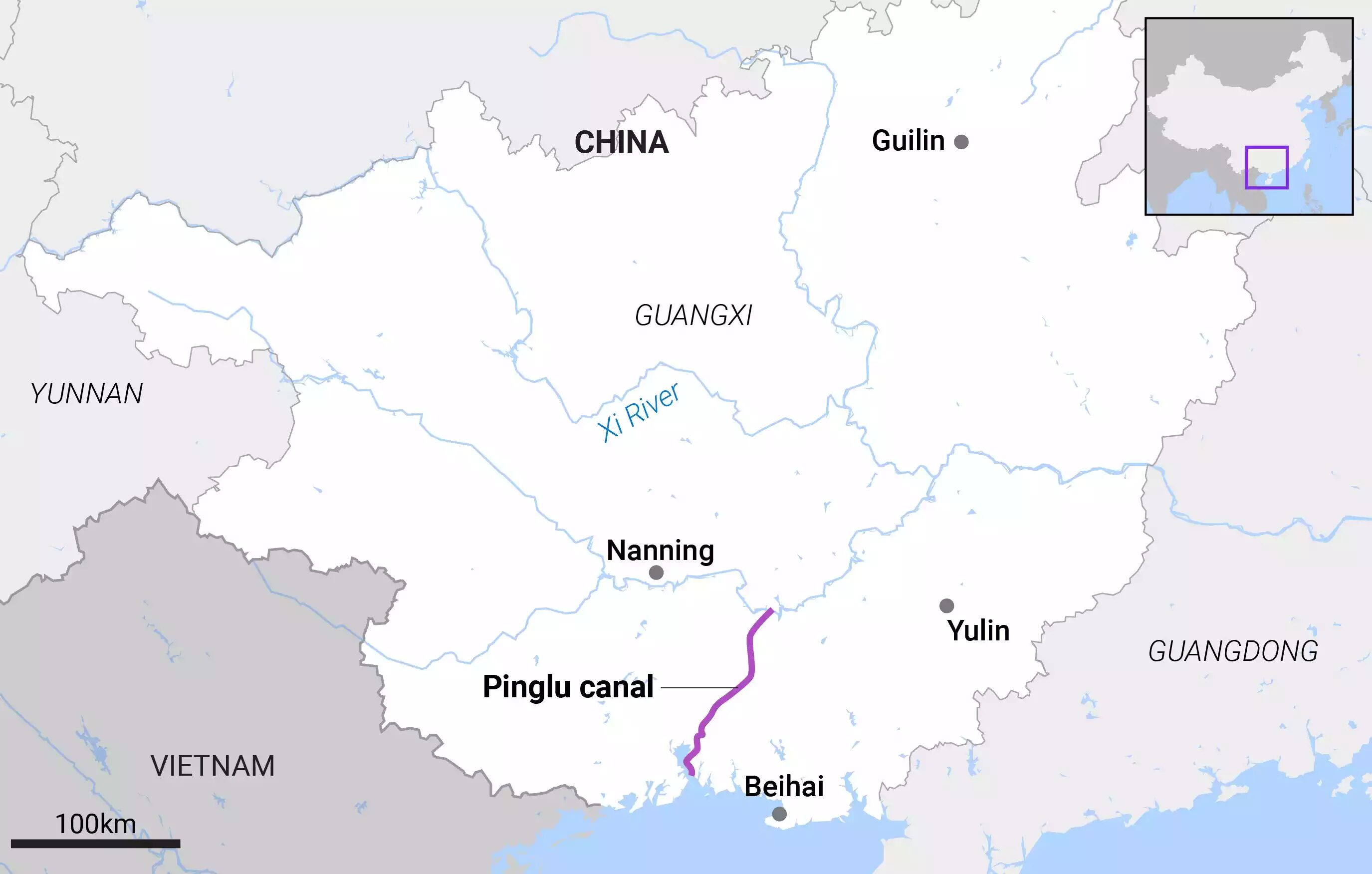 Click to enlarge Location of Pinglu canal