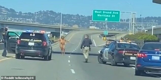 Click to enlarge naked woman shooting at cars 2