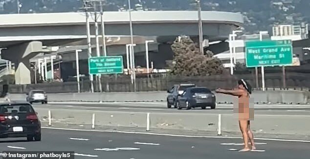 Click to enlarge naked woman shooting at cars 1