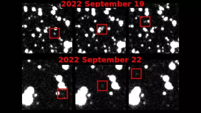 The potentially hazardous asteroid (marked in red)