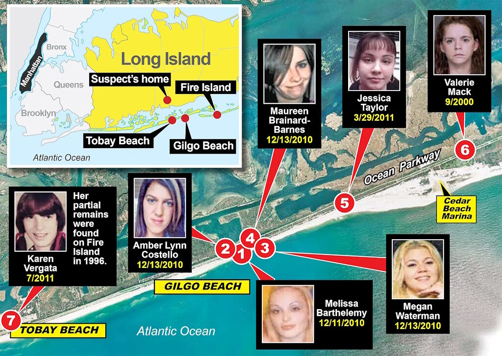 gilgo beach map murders heuermann serial killer