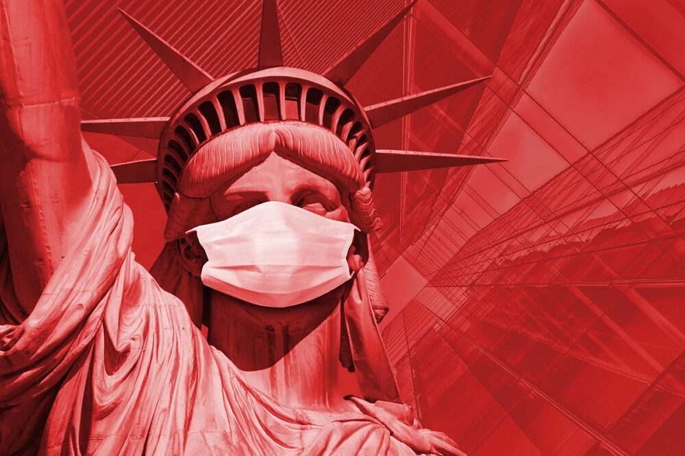 statue of liberty masked