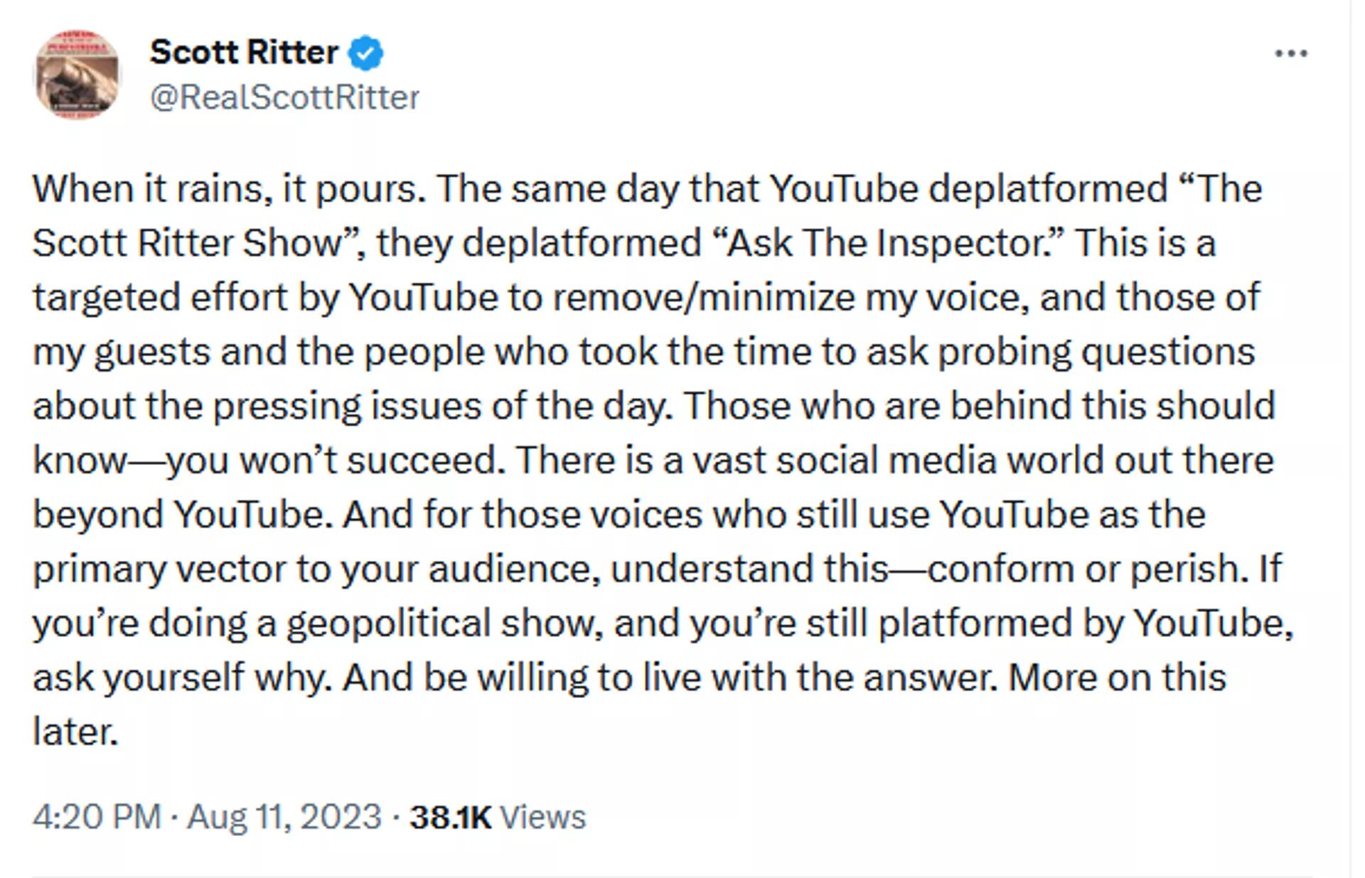 Click to enlarge ritter tweet youtube ban part two