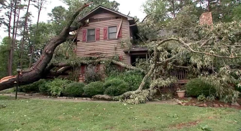 A tree fell onto a house in Hillsborough, N.C., after severe storms hit the region, Aug. 15, 2023.