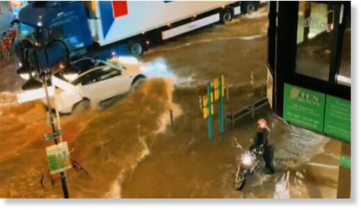 Footage on social media showed the deluge of rain in Frankfurt.