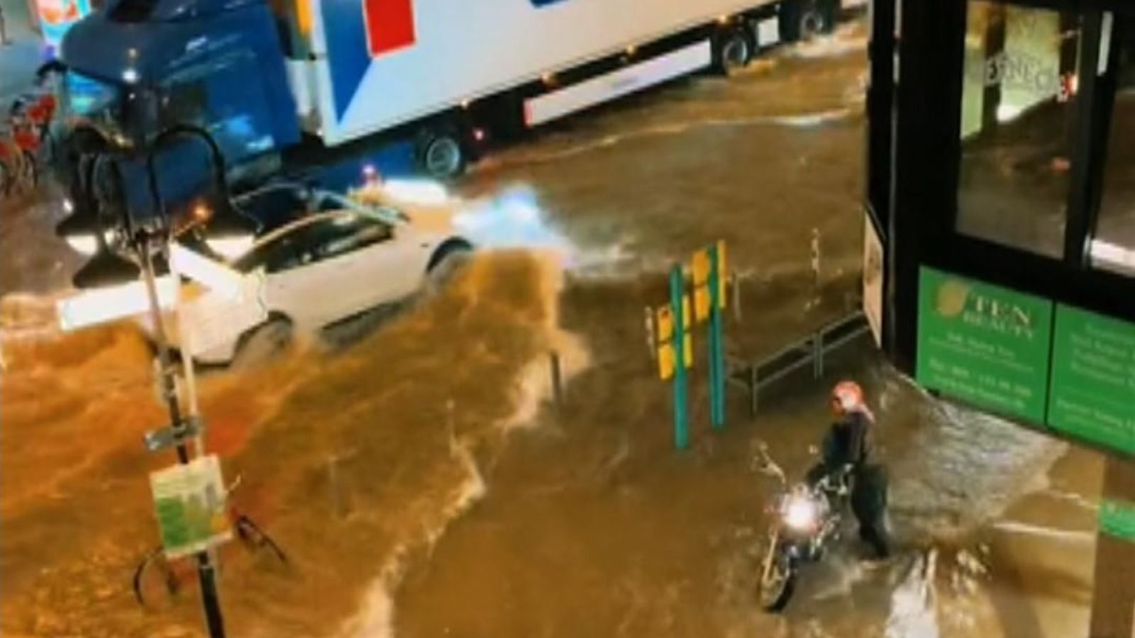 Footage on social media showed the deluge of rain in Frankfurt.