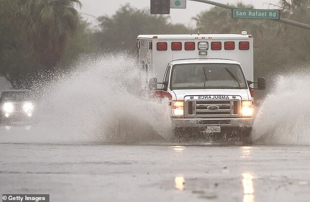 Click to enlarge ambulance flood hurricane hilary california