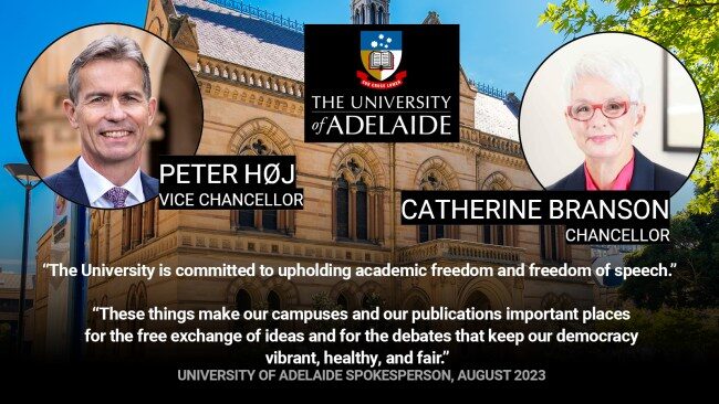 Click to enlarge The University of Adelaide free speech fact peter Hoj catherine branson