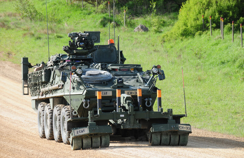 M1132 Stryker Engineer Squad Vehicle with Light Weight Mine Roller
