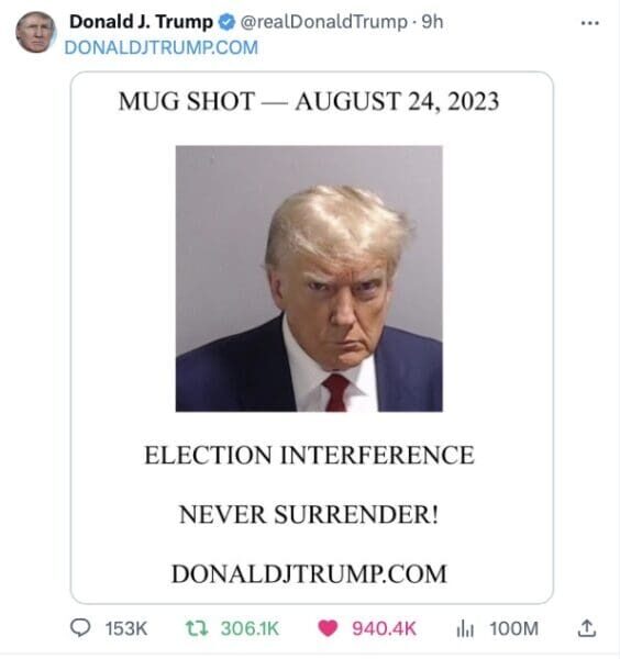 trump mugshot tweet views