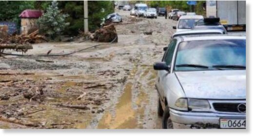 Flood damage in Tajikistan, August 2023.