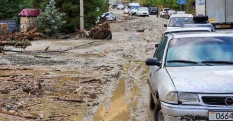 Flood damage in Tajikistan, August 2023.