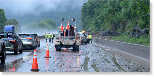 Click to enlarge Division of Highways and Turnpike clean up flood debris in Clay County, West Virginia, August 2023.
