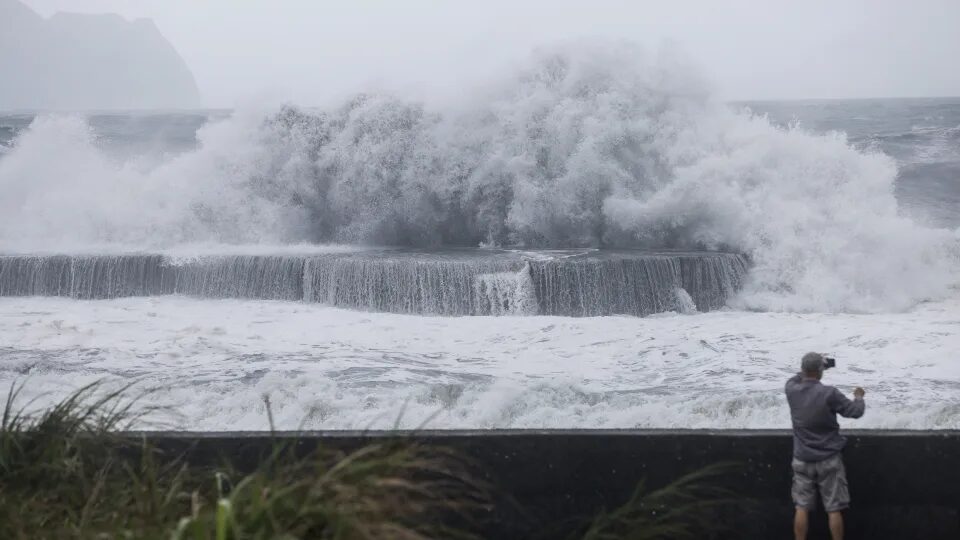 Huge waves in Yilan as Typhoon Haikui approaches eastern Taiwan on September 3, 2023.