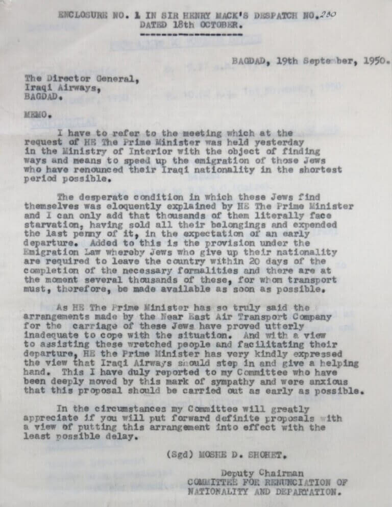 letter iraqi jews conditions airlift zionist bombing false flag
