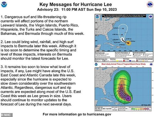 Click to enlarge Hurricane Lee info warnings