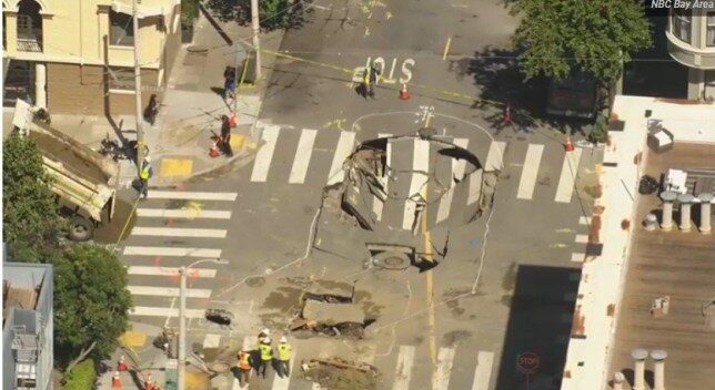 A large sinkhole opened up in San Francisco’s ritzy Pacific Heights neighborhood