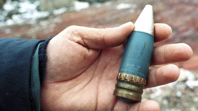 30mm armor-piercing shell containing depleted uranium