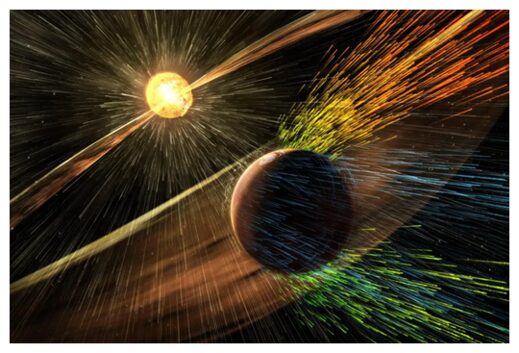 Click to enlarge solar storm hitting Mars