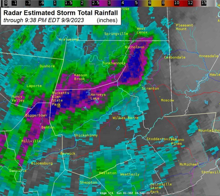 Rainfall totals in Pennsylvania, 09 September 2023.