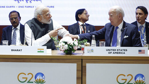 Click to enlarge US President Joe Biden, right, and Indian Prime Minister Narendra Modi