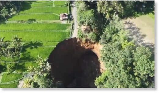Giant sinkhole appeared on Sep. 11, 2023, in Gianyar, halting access to the famous Tampaksiring tourist destination.