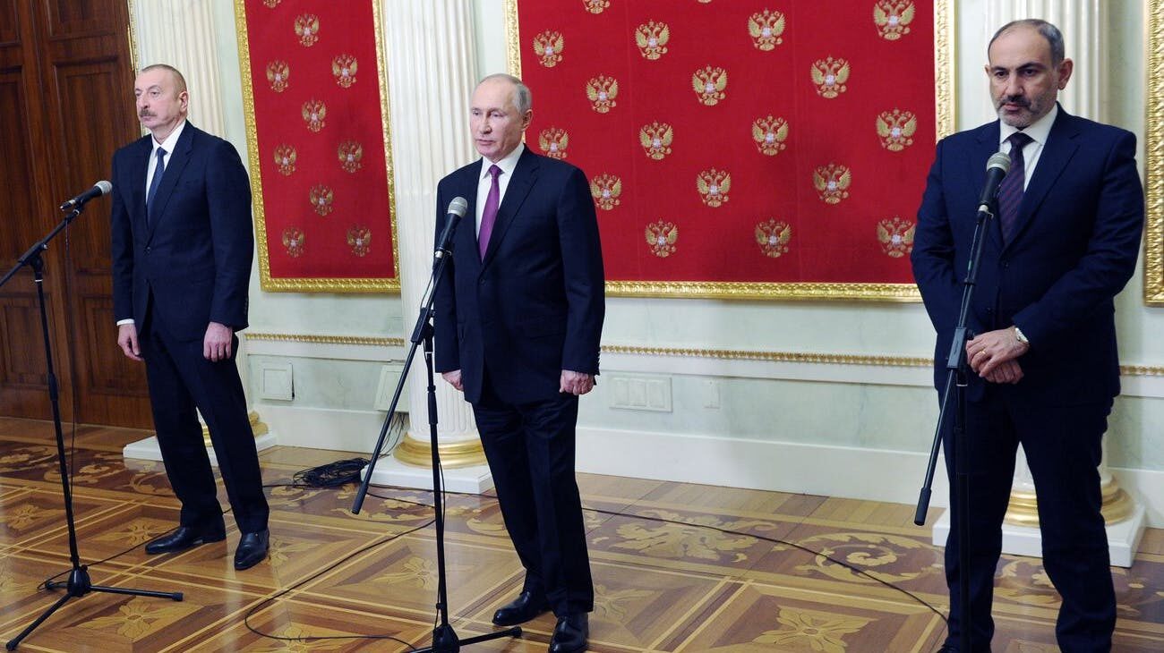 President of Azerbaijan Ilham Aliyev, President Vladimir Putin and Prime Minister of Armenia Nikol Pashinyan.