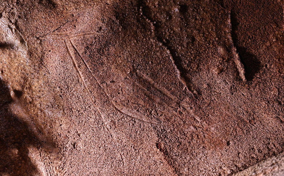 Click to enlarge Engraved hind found in Cova Dones.