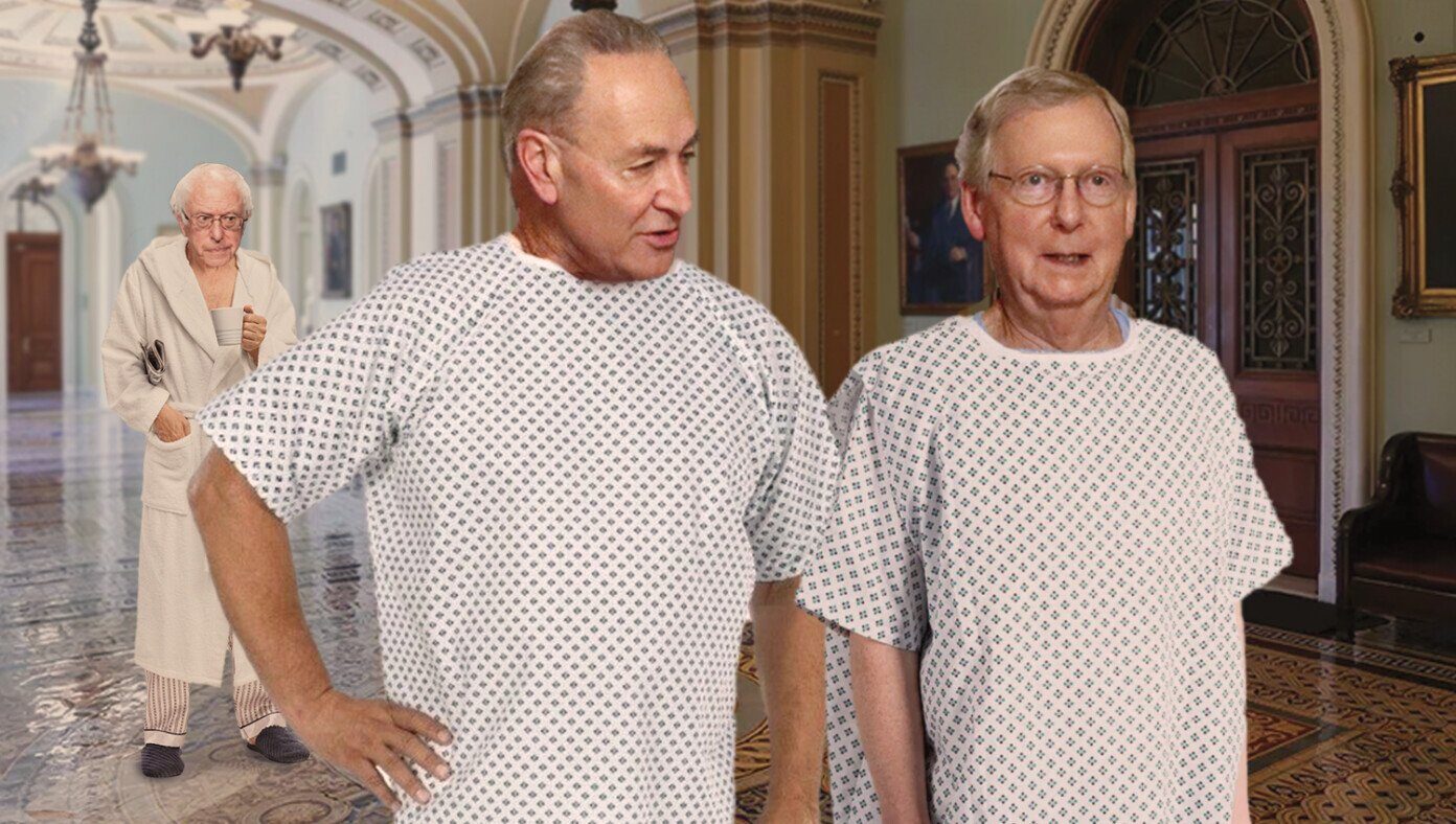 old congressman senators hospital gowns satire