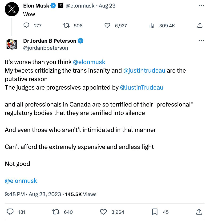 peterson musk tweet reeducation  censorship