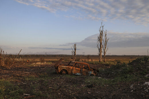 Click to enlarge A destroyed car is seen at the frontline in Andriivka, Donetsk region, Ukraine, Saturday, Sept. 16, 2023.